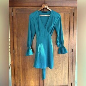House of Harlow 1960- Mini Wrap Dress in Dark Teal XXS